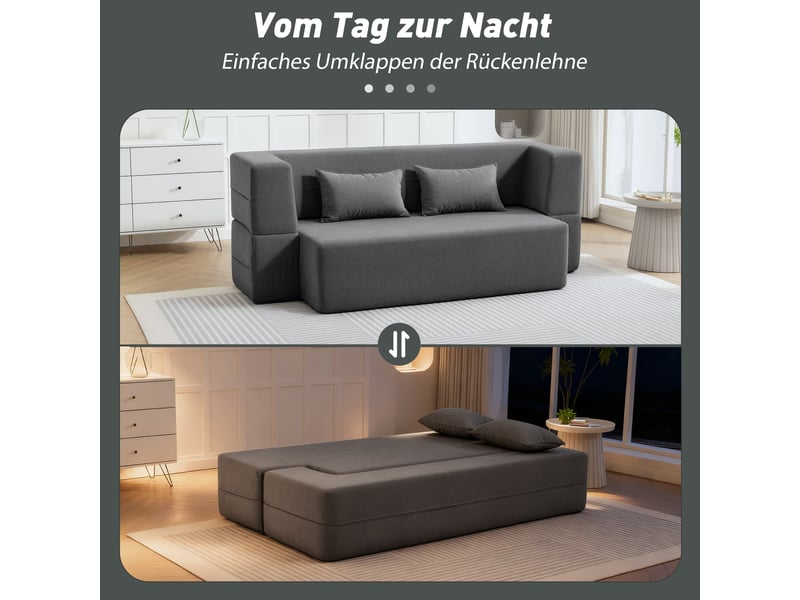  Canapé-lit 2 places convertible en tissu avec 2 coussins gris 203 x 95 x 75 cm  - Conforama D