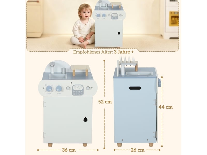 Lave-vaisselle jouet pour enfants 36x26x52 cm, 32 accessoires, mdf, bleu clair - Conforama C