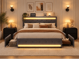 Lit avec rangement 140x190 cm <strong>DAHUEN</strong> <strong></strong> coloris gris