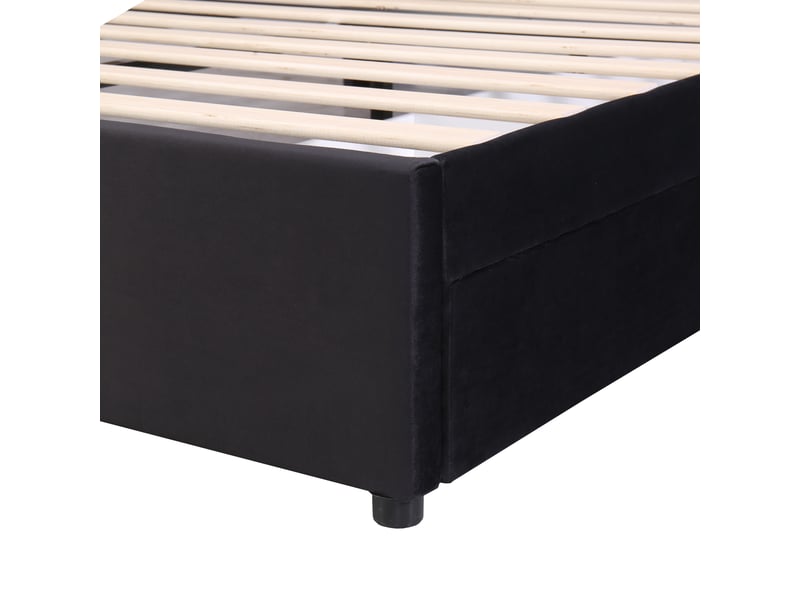  Lit adulte 160x200 cm, tiroirs, rangement, tête de lit, sommier, velours noir, sans matelas  - Conforama R
