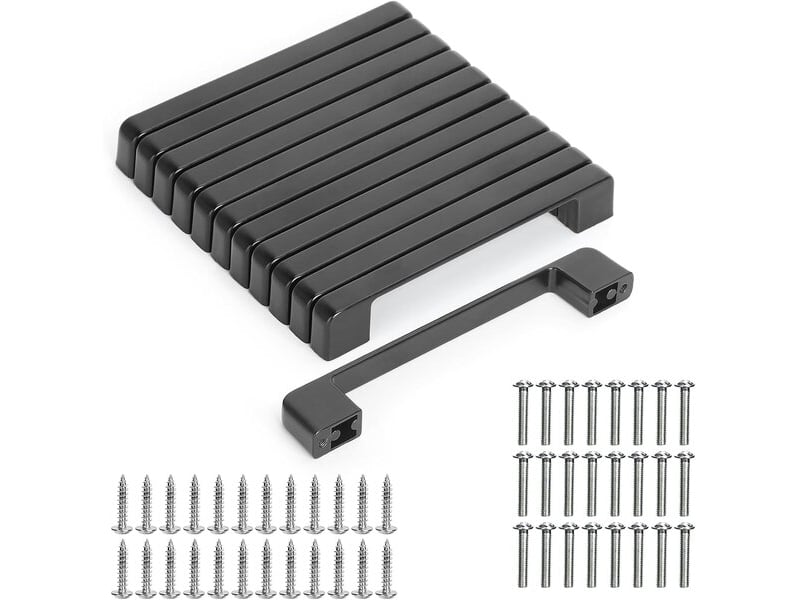  Jeu de 12 poignées noires mates de 128 mm, poignées modernes pour cuisine, salle de bain, meubles et salon  - Conforama A