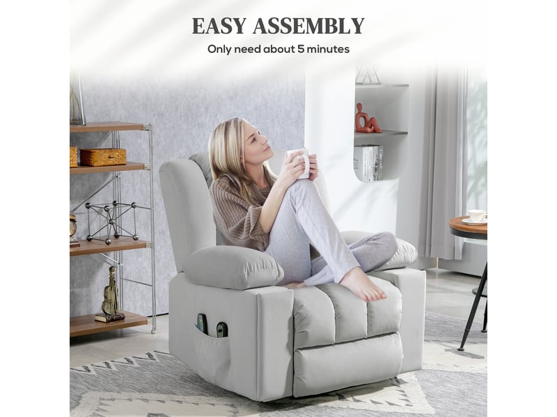 Fauteuil releveur électrique, massage chauffant, fauteuil en velours gris clair inclinable à 135° pour salon - Conforama D