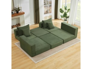 Canapé d'angle modulaire sans cadre, convertible en 3 configurations, velours côtelé, antidérapant, pour salon, vert