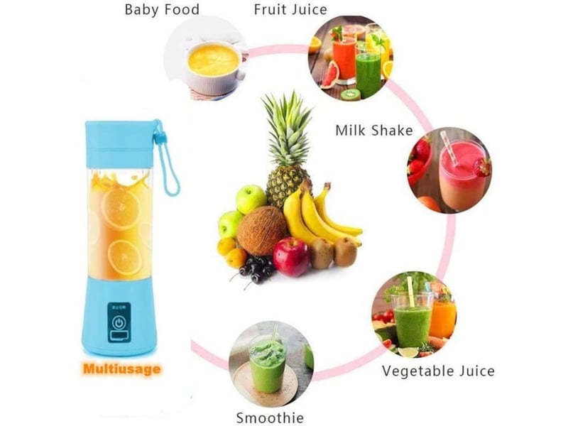  Mini blender portable 380 ml bleu rechargeable usb 6 lames 3d  - Conforama D