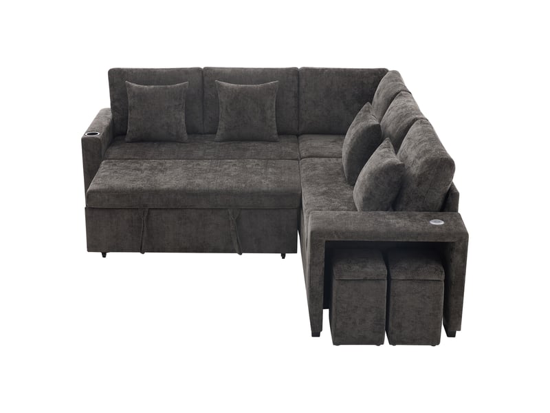  Canapé d'angle convertible 5 places 220 × 205 cm, rangement, usb-ausb-c, gris IKSETERA TRADING LTD - Conforama R