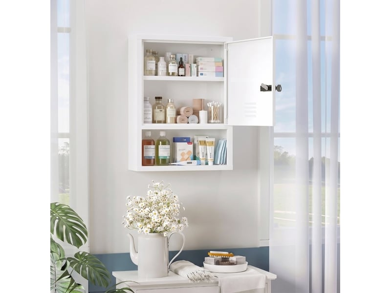  Armoire à pharmacie murale 40x15x60 cm, 3 niveaux, serrure à code et clé, métal blanc  - Conforama C