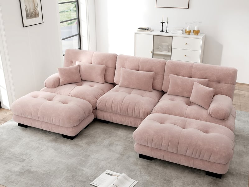  Canapé modulable en u avec ottomane en tissu rose  - Conforama B