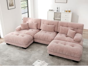 Canapé modulable en u avec ottomane en tissu rose