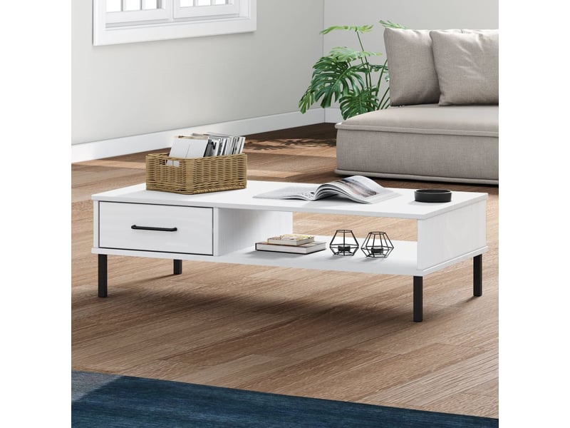  Table basse | table d'appoint salon avec pieds en métal blanc bois pin massif oslo  - Conforama B