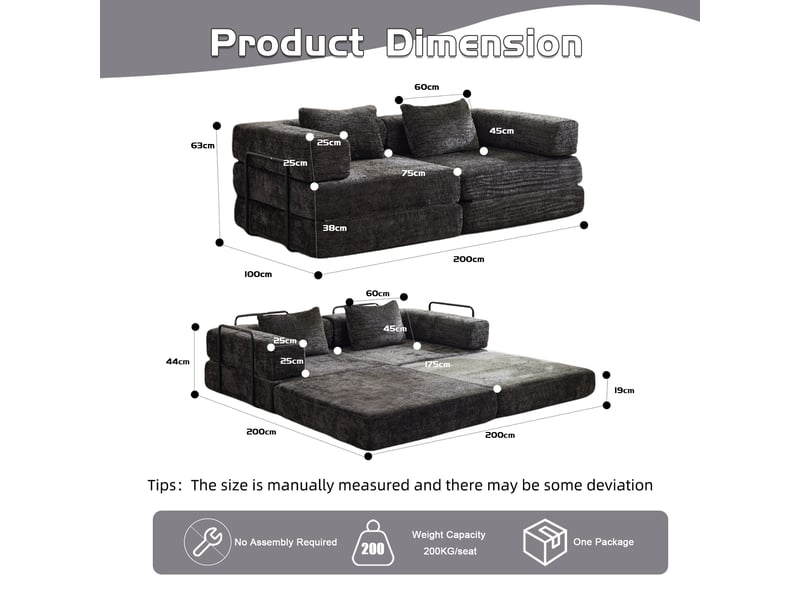  Canapé d'angle, canapé convertible, en tissu chenille, noir, pour salon, mobilier pour espace de vie, chambre  - Conforama C