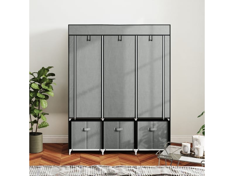  Armoire en tissu avec 2 tringles, 5 étagères et 3 tiroirs pour chambre en acier 125×43×162,5 cm gris clair  - Conforama C