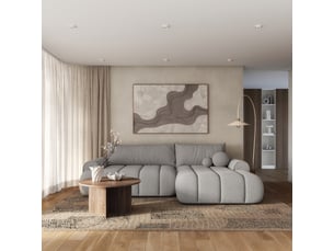 Canapé d'angle droit convertible <strong>SELSEY</strong> <strong>DANDELINO</strong> 4 places Tissu gris avec coffre de rangement
