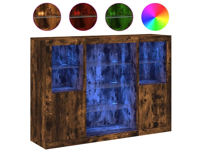  Buffets avec lumières led 3 pcs - bahut - meuble de rangement chêne fumé bois d'ingénierie  - Conforama A