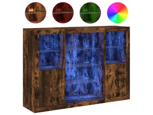 Buffets avec lumières led 3 pcs - bahut - meuble de rangement chêne fumé bois d'ingénierie