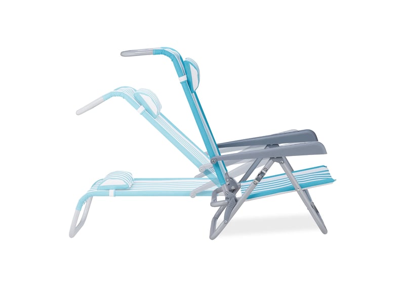  Chaise longue pliante de jardin 190 x 60 x 30 cm 8 positions confortables design rayé en polyester bleu 13_0010485  - Conforama E