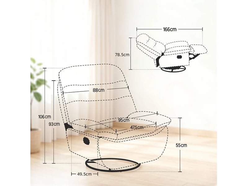  Chaise relax pivotante 1 place en tissu gris foncé, avec repose-pieds, balancement et rangement  - Conforama C