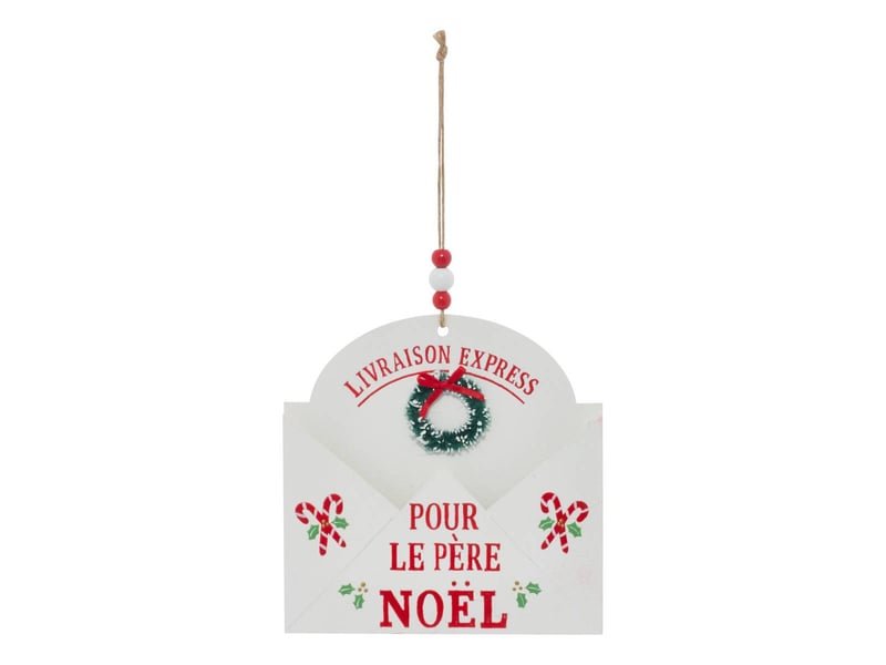  Suspension de sapin lettre père noël en bois rouge et blanc 16 cm  - Conforama D