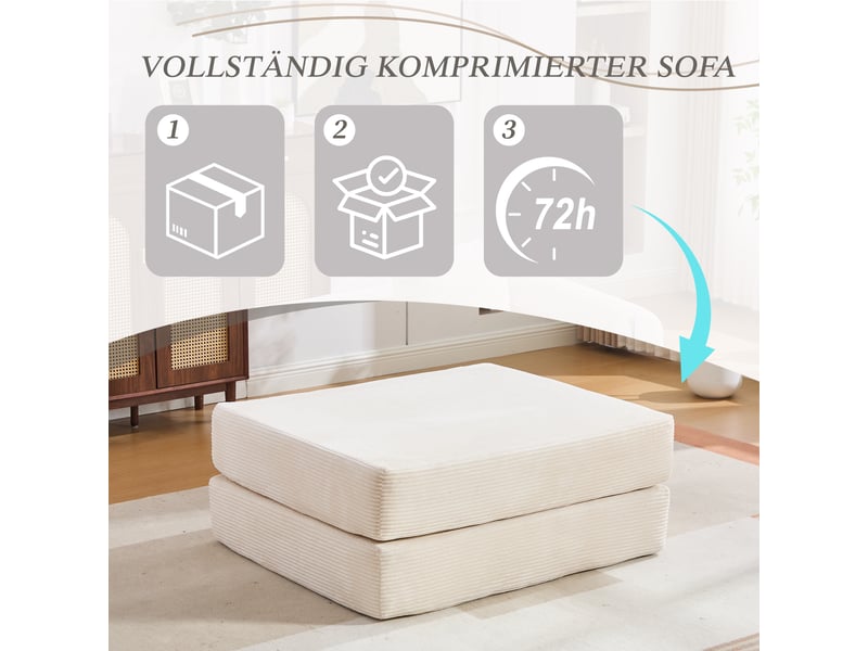 Tabouret de compression en velours côtelé doux et doux pour la peau. Avec 2 blocs de mousse haute densité pour un grand confort. Dépliable en un HFSN-1281BG - Conforama E