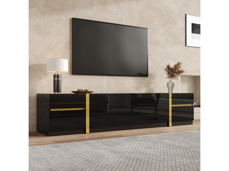 Meuble tv 180 x 40 x 38cm noir luxueux brillant 4 tiroirs 2 portes rangement style moderne salon chic haut de gamme élégant déco! - Conforama C