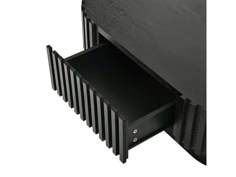  Table basse ovale 100x50x35,5 cm noire, 1 tiroir et décor vertical rainuré Fay Lum - Conforama E