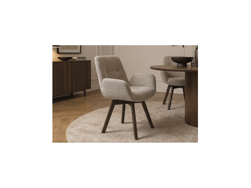  Lot de 2 chaises design sorrano pivotantes à 360° en tissu tweed taupe et pieds en chêne foncé  - Conforama E