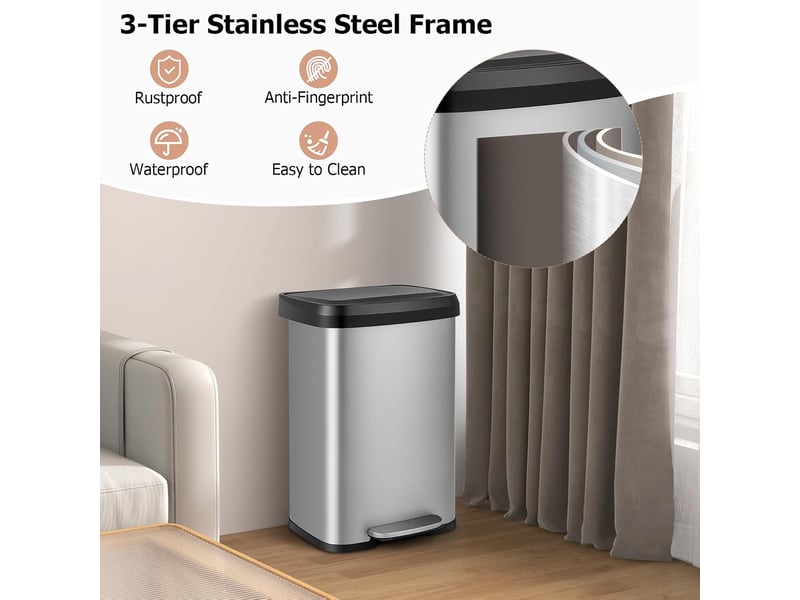 50l poubelle à pédale, poubelle en acier inoxydable avec couvercle à fermeture douce, compartiment désodorisant, poubelle de cuisine anti-odeur argent - Conforama C