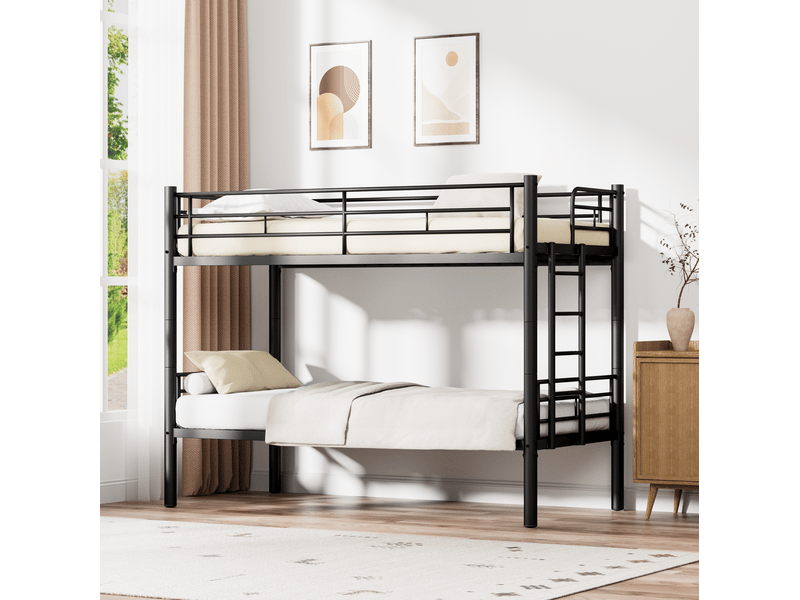  Lit superposé 90x190 cm convertible en 2 lits simples en métal noir sans matelas  - Conforama C