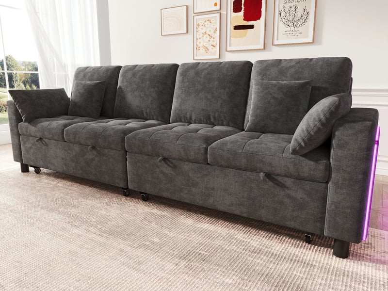 Canapé d'angle convertible,4 places, avec éclairage led, usbtype-c,262 x 140 x 89cm,gris - Conforama B
