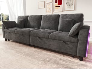Canapé d'angle droit convertible <strong>BGSRYAO</strong> <strong></strong> 4 places Tissu gris