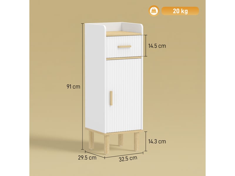 Meuble de salle de bain étroit avec étagère réglable, blanc  - Conforama E