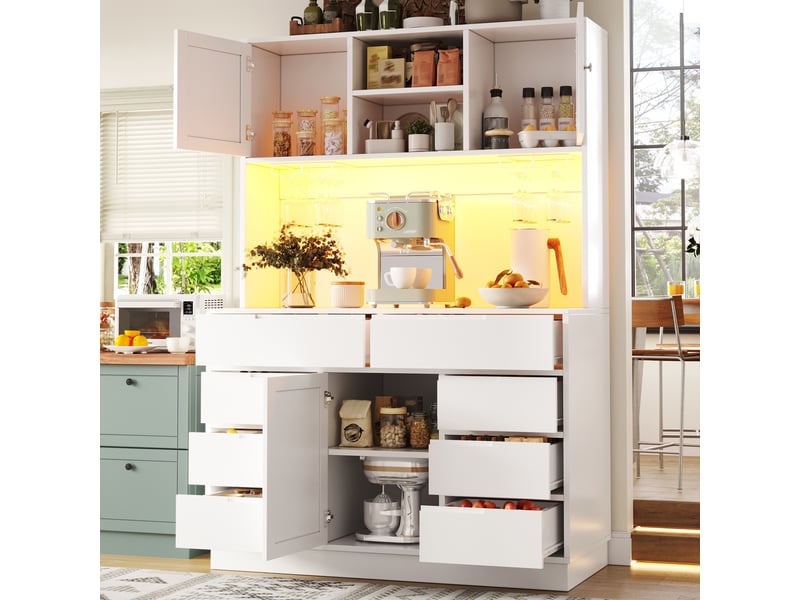  Meuble de cuisine muvano blanc, armoire de cuisine avec 8 tiroirs, led, 120 × 40 × 183,5 cm  - Conforama C