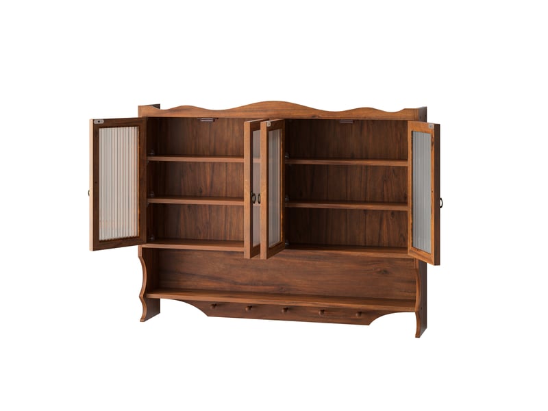  Armoire murale modèle retro 100 cm, marron, 4 portes, 2 niveaux rangement, crochets ouverts, cuisine salle bain  - Conforama E