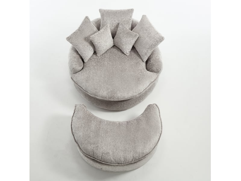  Fauteuil lounge mousse polyester gris clair, avec pouf, coussin inclus 190,5x138x63 cm  - Conforama E