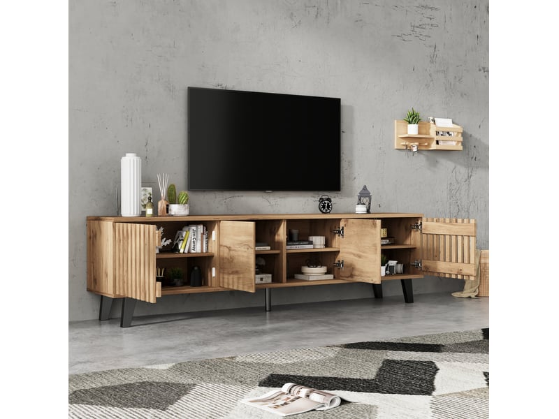  Ensemble meuble tv et buffet modenvie 180 x 40 x 55 cm et 150 x 40 x 95 cm bois naturel  - Conforama D