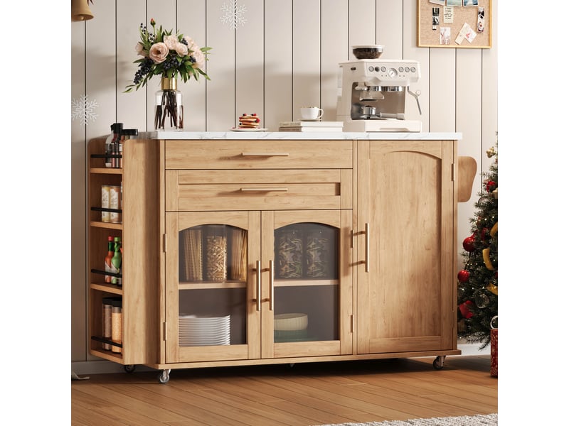  Îlot de cuisine mobile sur roulettes avec plateau rabattable, chariot de cuisine mdf, 138x70x90 cm  - Conforama B