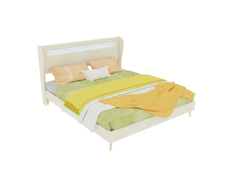  Lit adulte 160x200 cm en tissu beige avec tête de lit led réglable  - Conforama A