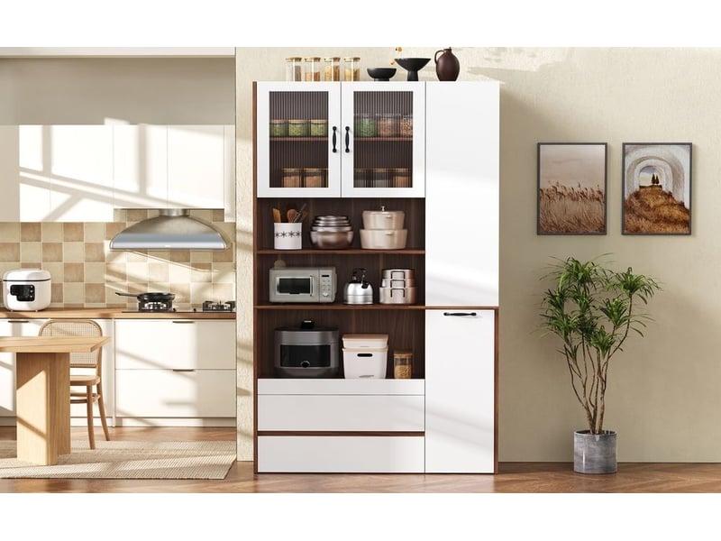  Servers, sideboards &amp; buffets - planche haute avec étagères et tiroirs réglables, buffet avec étagères coulissantes et ver - mdf - blanc - 100 x 40 x 200 cm - usage domestique - installation simple DE000045AAD - Conforama B