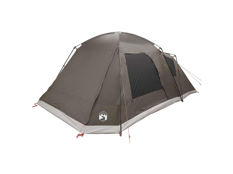 Tente de camping, tente cabane 12 personne marron gris polyester et acier - Conforama C