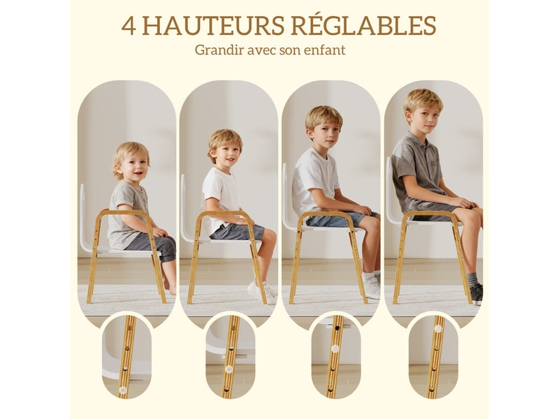 Lot de 2 chaises pour enfants réglables en hauteur fauteuil enfants en bois massif avec accoudoirs 39x34x61,5cm blanc  - Conforama E