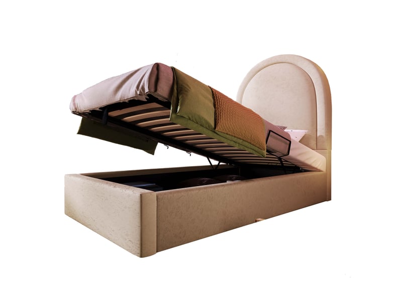  Lit simple enfant 90x200 cm – beige – rangement hydraulique et matelas 7 zones à ressorts ensachés inclus  - Conforama A