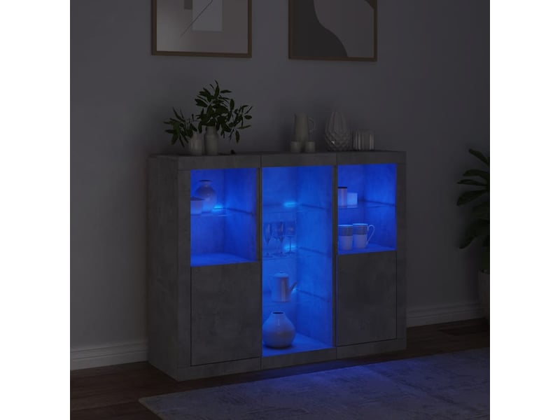  Buffets avec lumières led 3 pcs - bahut - meuble de rangement gris béton bois d'ingénierie  - Conforama C