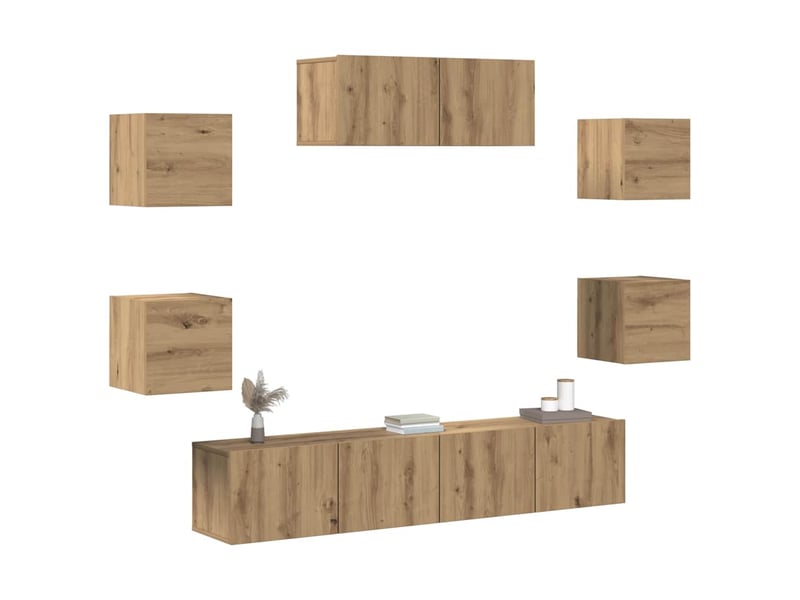  Ensemble de meuble tv - banc tv - meuble de rangement mural 7 pcs chêne artisanal  - Conforama D