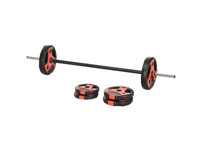  Ensemble d'haltère 20 kg kit barre de musculation avec poignée antidérapante, poids réglable, ø 27 x 140 cm noir  - Conforama B