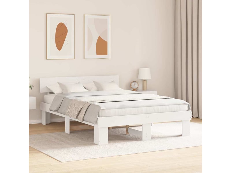 Lit double- lit adulte -  cadre de lit avec tête de lit blanc 150 x 200 cm pin massif  - Conforama B