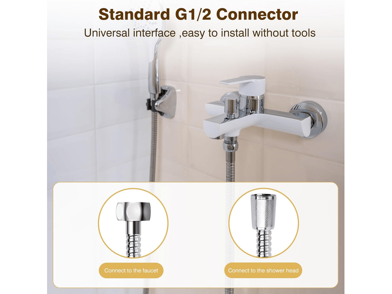  Flexible de douche, 1,2 m (59 pouces), flexible de douche en acier inoxydable, anti-pliage, standard g12, raccords entièrement en cuivre  - Conforama D