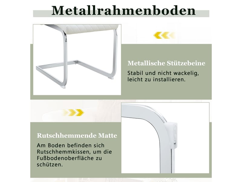  Chaise de salle à manger 2 pièces motif losange blanc dossier haut assise confortable rembourrée cadre métal argenté antidérapant et résistant adapté aux restaurants  - Conforama E