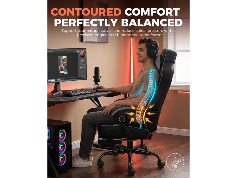  Gtplayer chaise de jeu avec repose-pieds, 180kg, soutien lombaire, appui-tête réglable, inclinable à 155° - gris F59-GY-TJ - Conforama B