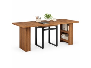Table à manger extensible 120160200x80x78 cm, rangement intégré, pieds métal noir, mdf, marron foncé