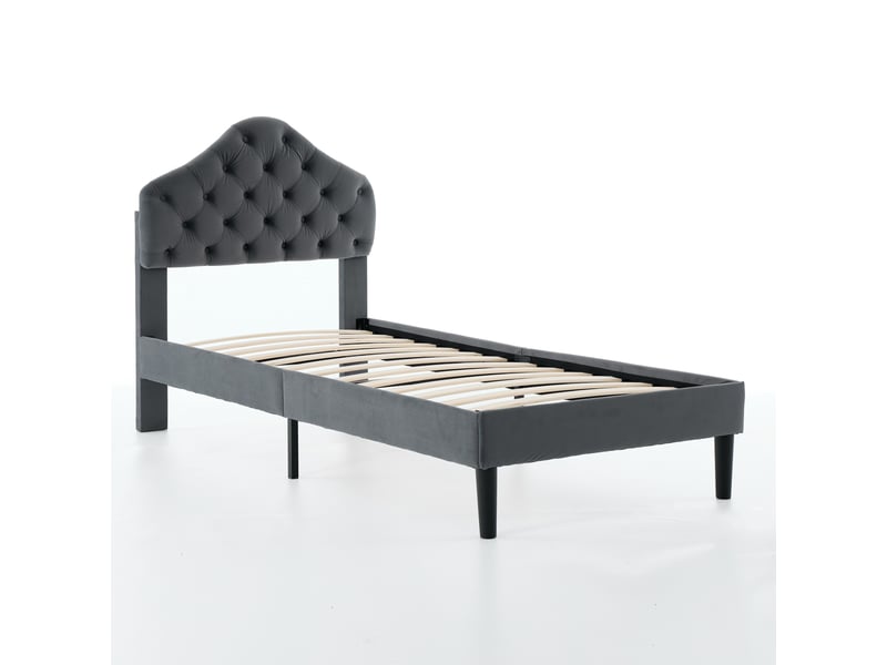  Lit 90x200cm - lit enfant 90x200 - lit simple rembourré en velours avec tête de lit capitonnée réglable - gris  - Conforama A