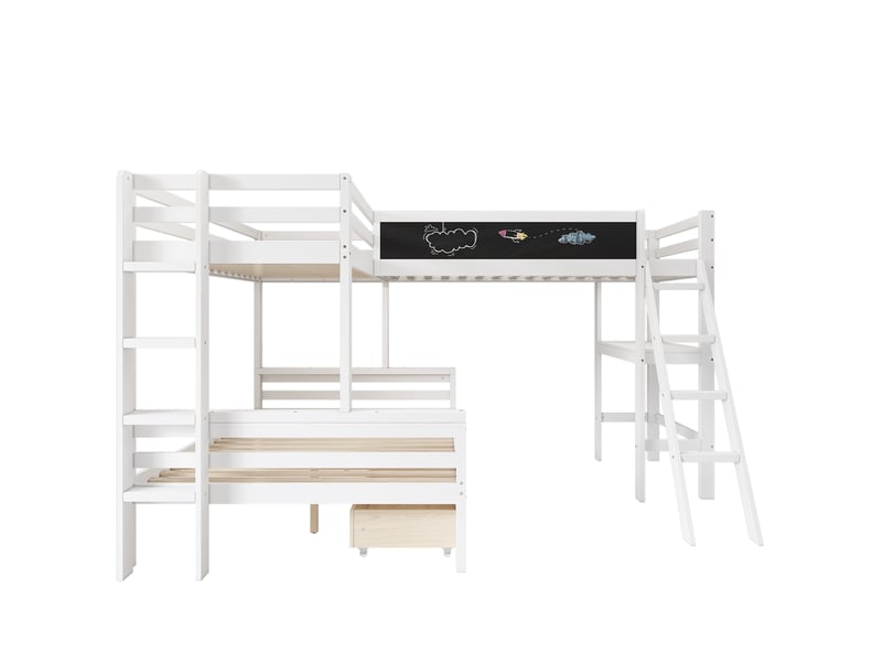  Lit enfant 90140x200cm,lit superposé triple en pin avec tableau noir,bureau,échelle et garde-corps,blanc lit enfant blanc - Conforama D